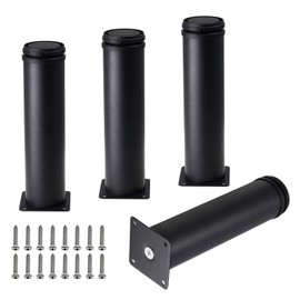 Kyuionty Set of 4 Stainless Steel Furniture Legs 8 Inch, Adjustable Round Cabinet Legs 2" Dia Kitchen Feet, Metal Replacement Legs for Cabinet Sofa Couch Shelves Table (Black)