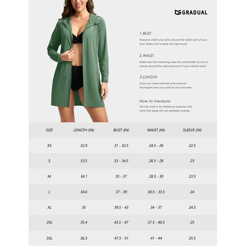Women's UPF 50+ Swim Cover Up Sun Protection Hoodie Long