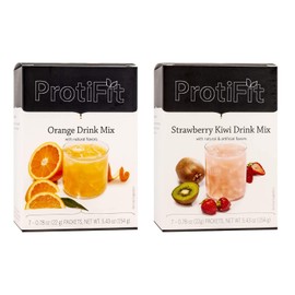 PROTIFIT - High Protein Orange & Strawberry Kiwi Fruit Drink 2 Pack, 15g Protein, Low Calorie, Sugar Free, Ideal Protein Compatible, 7 Servings Per Box, (2 Pack)