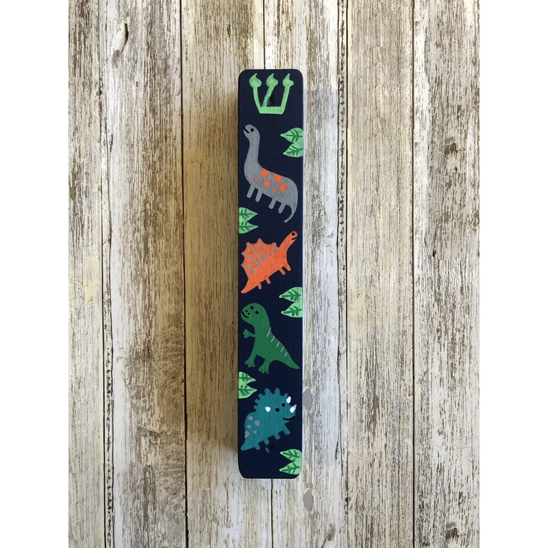 Dinosaur Mezuzah, Children's Scroll Case, Jewish Baby, Birthday Gift (Navy