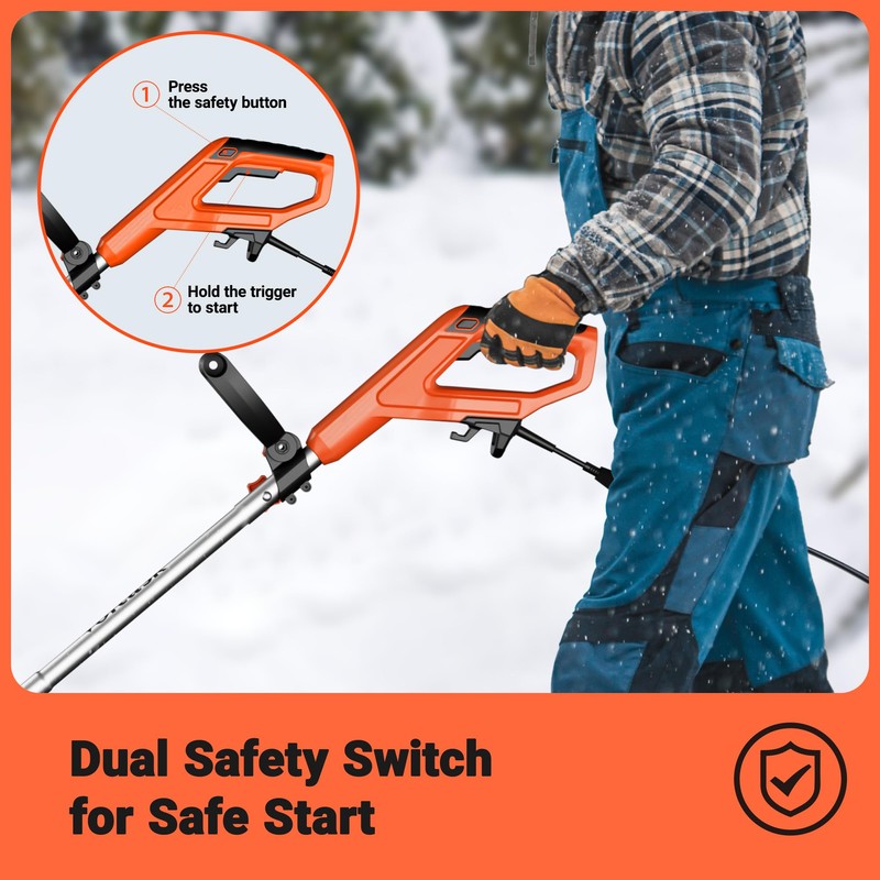 VOLTASK 12-Inch Corded Snow Blower, 10 Amp Electric Snow Blower