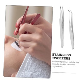 IWOWHERO 2pcs Lash Tweezers Set Stainless Steel Eyelash Extension Tweezers Fine for Wispy Cluster Lashes Beauty Tools
