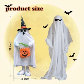 Halloween Decorations White Ghosts Trick or Treater Jack O Lantern Candy Pocket Lighted Color Changing, Porch Decor Yard Lawn Home Outdoor Decorations 2024 Halloween Decorations