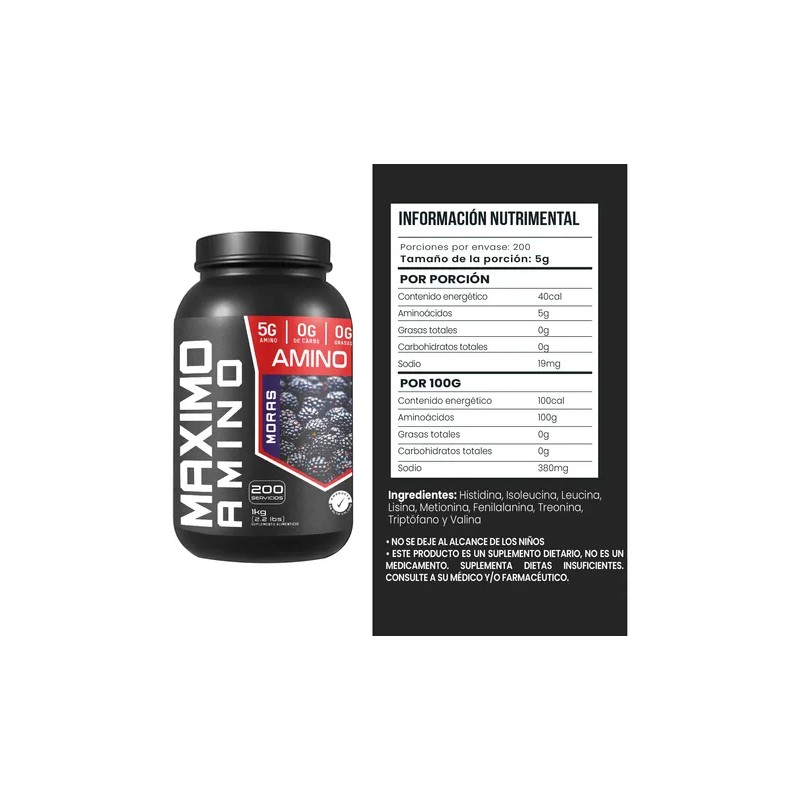 Aminoacidos Maximo 1kg 200 Servicios Varios Sabores