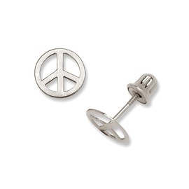 14K Gold Small Polished Peace-sign Stud Post Screw-back Earrings (Yellow or white)(7mm) (white-gold)