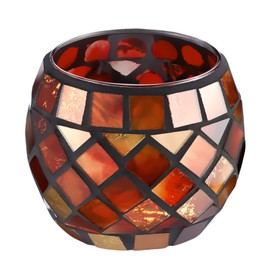 Uonlytech House Ornaments Glass Votive Tea Light Holder, Red Mosaic Glass Candle Holder Vintage Glass Cup Candlestick Tabletop Ornament for Home Easter Wedding Party Ornaments Red