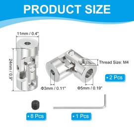 PATIKIL Rotatable Universal Steering Shaft 3mm to 5mm Inner Dia, 2 Pcs U Joint Shaft Coupling U Joints Coupler Connector Accessories with M4 Screws for Motor Model Robots