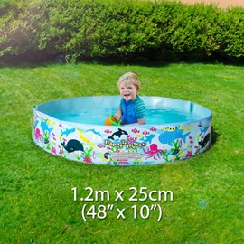 VFM - Childrens Paddling Pool 4ft, Rigid Family Pool, No Inflation, Dog Paddling Pool, Small Kids Pool, Summer Toys, Garden Children's Pool 1.2 x 25cm