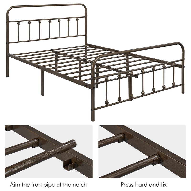 Topeakmart Queen Size Victorian Style Metal Bed Frame with Headboard/Mattress