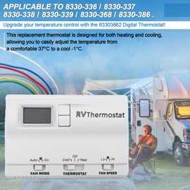 Upgrade 83303862 - Termostato digital compatible con termostato de pared Coleman 8330-336 337 338 339 368 386 para termostato de pared Heat/Cool T-Stat que proporciona instrucciones detalladas de