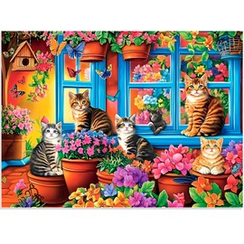 Jigsaw Puzzles for Adults 300 Pieces, Flower Cat Puzzle 300 Pieces for Adult Interlock Perfectly No Dust, Challenging Puzzles Home Decor Birthday Gift Toy for Men Women Kids Seniors (20.5"x15")