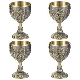 4 Pcs 20 ML Small Handmade Goblet Chalice, Mini Vintage Engraving Wine Liqueur Cup, Vintage Chalice Medieval Goblet Wine Glass Cups, Sturdy Drinking Vessel Glasses for Weddings Home Decor Blessings