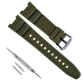 Waterproof Natural Resin Replacement Watch Band for Casio Sport SGW-100 (Black Buckle/Green)