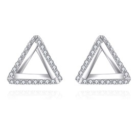 KZX Triangle Earrings 925 Sterling Silver Triangle Stud Earrings Minimalist Geometric Earrings Birthday Christmas Gift Jewelry for Women, Sterling Silver, No Gemstone