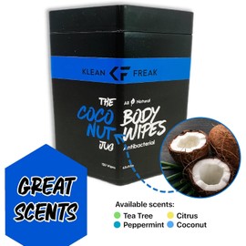 Klean Freak Body Wipes - for Face and Body, No Water, Wipe Away Sweat and Odor, Large Textured, Travel, Gym, Camping and More, 120 Cnt Jug (Coconut)