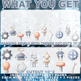 40 Pack Robot Hanging Decorations – Robot Birthday Decorations for Boys, Robot Party Supplies and Tech-Themed Birthday Decor