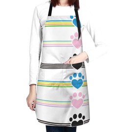 Wisedeal Dog Animal Paw Waterproof Bib Apron with 2 Pockets, Adjustable Kitchen Chef Apron for Men Women Cooking Grooming Bbq