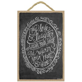 SJT ENTERPRISES, INC. May Love and Laughter Light Your Days and Warm Your Heart and Home 7" x 10.5" Wood Plaque Sign Featuring The Chalk Artwork of Ampersand (SJT14835)