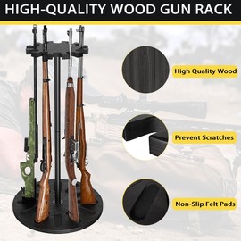Yoimori Indoor Gun Racks, Rotating Gun Rifle Rack Stand, Heavy Solid Wood Gun Storage-Holds up to 12 Guns Display (Black)