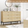 Brafab Natural Rattan 6 Drawer Double Dresser for Bedroom, Industrial