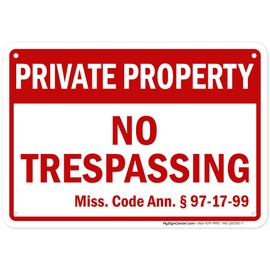 Mississippi No Trespassing Private Property Sign, 10x7 Inches, Rust Free .040 Aluminum, Fade Resistant, Made in USA by My Sign Center