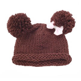 zefen BestKnit Baby Girls Pompom Hat Props Crochet Knitted Pom Pom Hat Bow Beanie Medium Brown