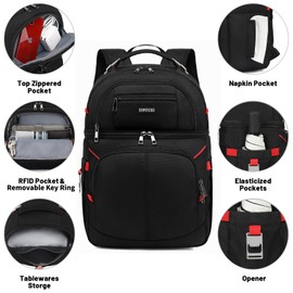 Insulated Cooler Backpack,Double Deck Leak Proof Cooler Bag,Insulated Backpack Cooler Lunch Backpack for Men Women,Black & Red