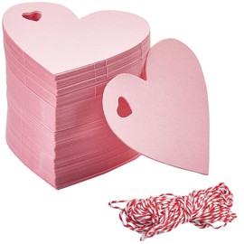 SOFPLATE 200Pcs Heart Paper Tag Pink Price Tag Labels with 20m/65.62 Feet Jute Cord Blank Hang Small Craft Price Hang Name Label Tags for Wrapping Gathering Labeling Wedding Christmas Decorations