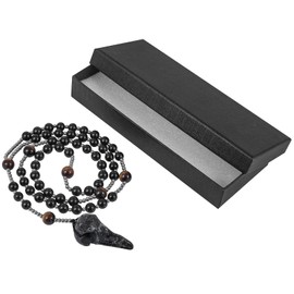 TUMBEELLUWA Raven Skull Necklace with Long Chain Black Crystal Beaded Necklaces Gothic Viking Crow Head Bird Jewelry for Men Women, Black Geode Agate