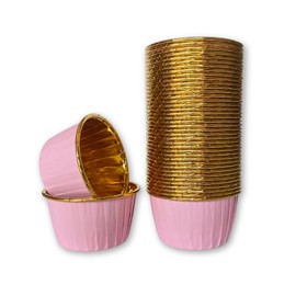 Baking Cup Liners Pink– 100pcs for Cupcakes Muffins Desserts - Gold Foil Lined Wrapper Patty Pan Cases for Parties and Birthdays (Pink)