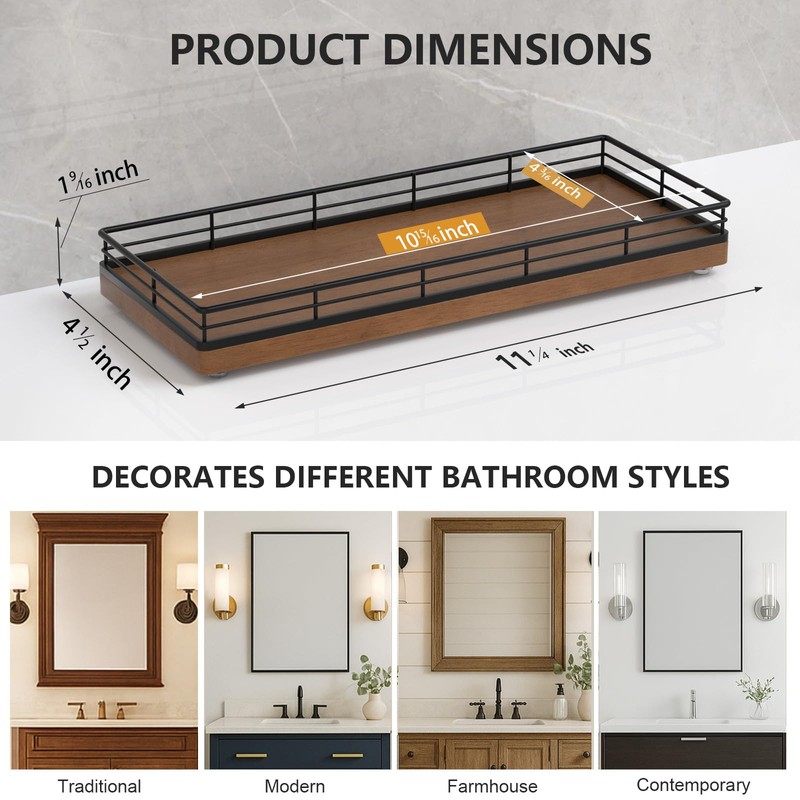 Bathroom Tray for Counter Top Organizer – Oak Wood Vanity