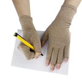 Jesata Arthritis Compression Gloves for Men & Women | Open Finger Gloves for Wrist Support | Hand Therapy Carpal Tunnel Gloves, Relieve Arthritis Pain, Breathable Moisture Wicking Fabric (Brown, L)