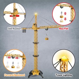 Mini Tudou 6 Channel Infinite Rotation Remote Control Tower Crane Toy 50.4 inch 2.4GHz RC Construction Toy Lift Model with Tower Light & Sound for Boys