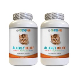MY LUCKY PETS LLC cat Allergy Treats - CAT Allergy Relief Complex - Premium Itch Solution - Immune Booster - Immune Boost for Cats - 2 Bottles (150 Chewable Tablets)