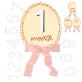 Colingmill 2 Pcs Monthly Baby Milestone Signs Cards with Pink Bow Wooden Coquette Discs Newborn Photography Props to Document Your Baby's Growth 1-12 Newborn Gift for Girl and Boy(Oval)