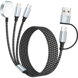 Travel 3 in 2 Charging Cable for Apple iWatch Charger, Travel Essentials UB-A/USB-C Multi Charging Cable/Cord for All Devices Compatible for iWatch Ultra/SE/10-1, iPhone16 15 14, Android-5FT