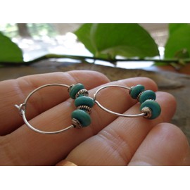 Small hoop earrings with turquoise rondelle and metal spacers, small round earrings