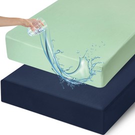 david's kids Waterproof Crib Sheets Fitted 2 Pack, Ultra Soft Breathable Crib Mattress Protector for Boys Girls Neutral, Fit Standard Crib Mattress and Toddler Mattresses, Navy Blue & Sage Green