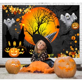 Sensfun Halloween Backdrop for Moon Night Pumpkin Ghost Castle Photography Background Kids Adult Trick Or Treat Party Banner Photo Booth Supplies 7x5ft
