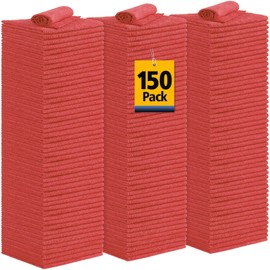 UNIMADE Shop Towels Rags, 150 Pack Reusable Shop Rags Bulk Microfiber Cleaning Cloth Lint Free Cleaning Towels for Car Kitchen Automotive Bar Mechanic Restaurant Garage, 11.5"x 11.5", Red