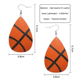 Vosach Orange Basketball Leather Teardrop Hook Earrings Sport Ball Leisure Activities Match Elegant Earrings For Women Friends Dangle Earrings