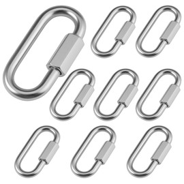 Pack of 8 Screw Connectors 6 mm Load Capacity 2000 kg, Screw Carabiner, 100% Stainless Steel Carabiner, Screw Cap for Outdoor Camping, Hiking, Tent Construction and Indoor Rope Fixings