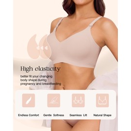 VRVOICE Nursing Bras for Breastfeeding, Wireless Seamless Maternity Bralette Support for Pregnancy Postpartum Sleep Comfort, Pink Classic XX-Large