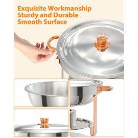 5QT 6 Packs Chafing Dish Buffet Set, NSF Round Stainless Steel Chafers and Warmers Food Servers Sets with Lid & Lid Holder, Spoon & Tweezer for Catering Events Parties Weddings Dinners, Rose Gold