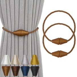 Contoeey Magnetic Curtain Tiebacks 2 Pack Outdoor Rope Curtain Tie Backs Decorative Window Treatment Holdbacks for Home Decorative Curtain, Khaki