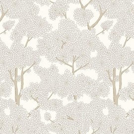 JiffDiff Tree Wallpaper Peel and Stick Jungle Wall Paper Forest Mural Stick on Wallpaper Modern Waterproof Self Adhesive Contact Paper (17.3" x 120" Cream)