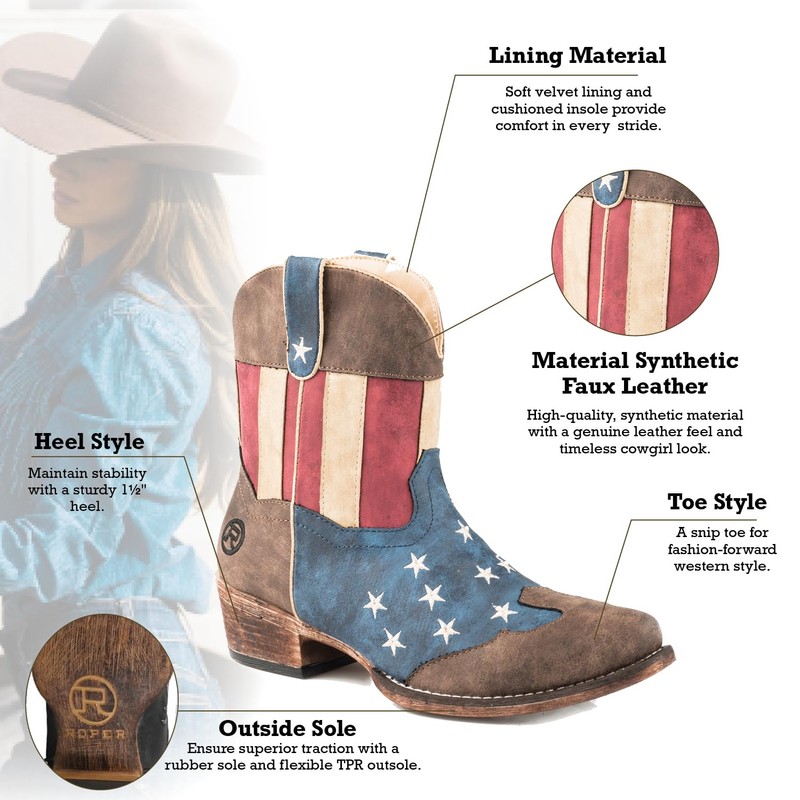 Roper Womens Flotus Boot, Brown, 8.5