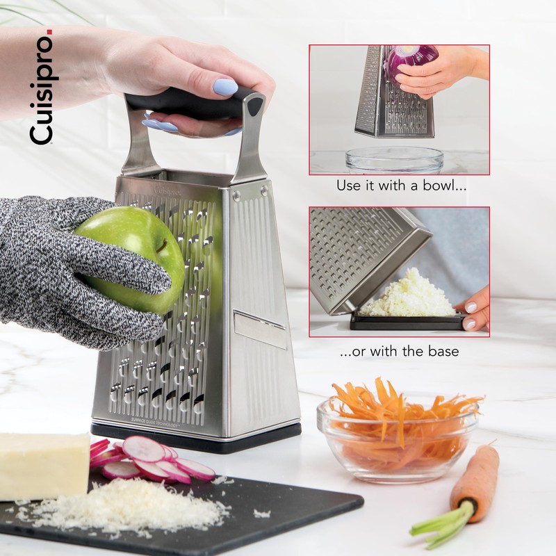 Cuisipro Stainless Steel Cheese Grater with Handle, 4 Sided Box