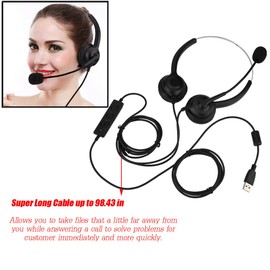 Computer Headset with Microphone Noise Cancelling, Multi Function Call Center USB Headset USB Call Center Headset with Microphone for Internet Calls, Skype, Webinar, Cell Phone