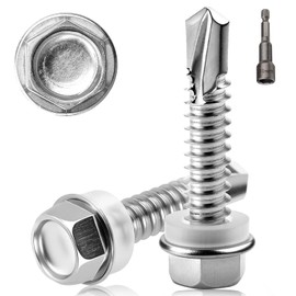 52 PCS Self Tapping Screws Metal M6.3X32MM Hex Head Self Drilling Screws 410 Stainless Steel Tech Screws for Metal Self Tapping Bolts for Ventilation Pipes Corrugated Roofing Windows with Hex Socket